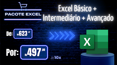 Pacote promocional Excel Básico, Intermediário e Avançado