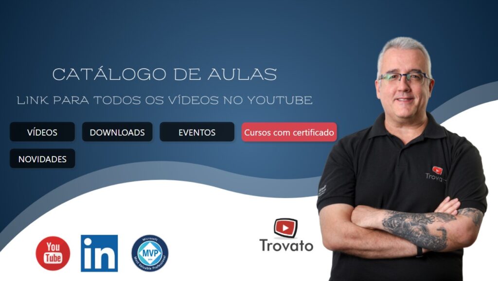 Capa do relatório do Power BI elaborado como catálogo de aulas do canal de Alessandro Trovato